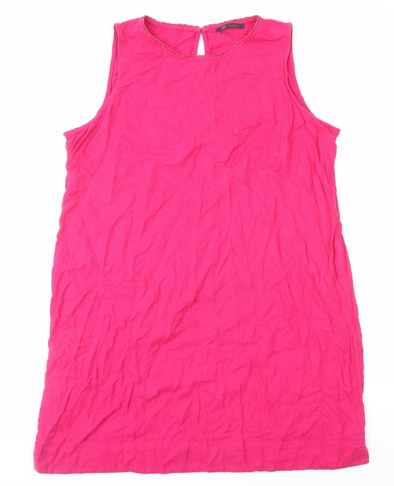 Marks and Spencer Womens Pink Linen A-Line Size 22 Round Neck Pullover