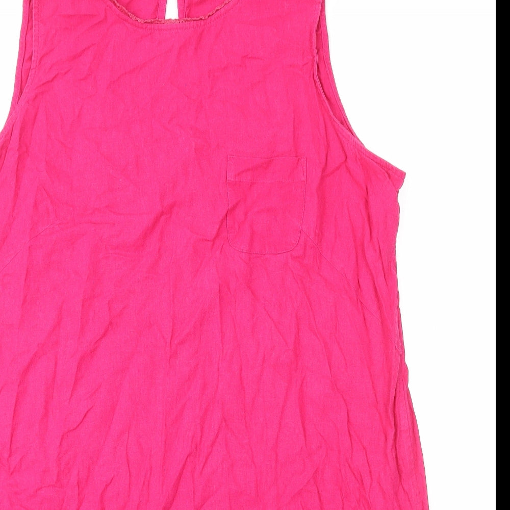 Marks and Spencer Womens Pink Linen A-Line Size 22 Round Neck Pullover
