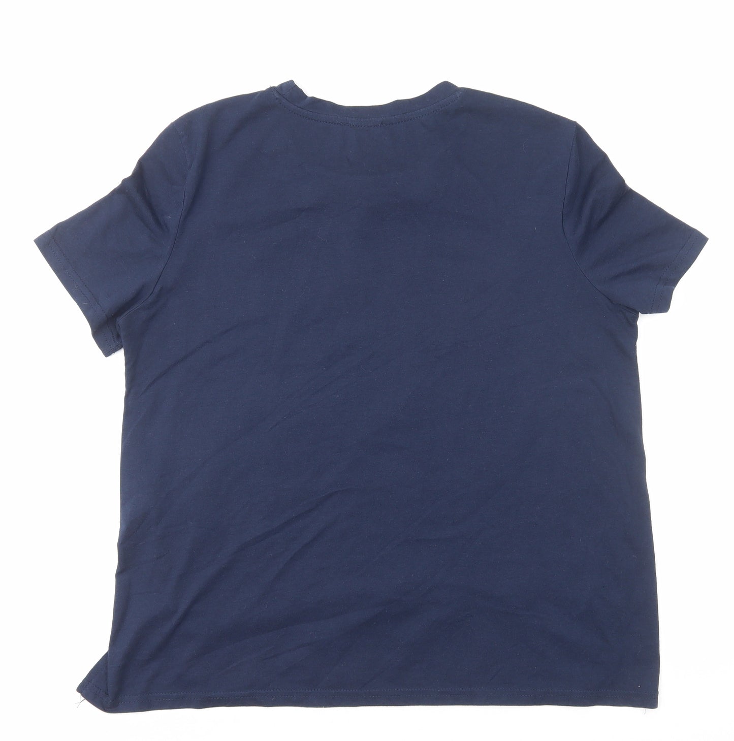 Zara Womens Blue Geometric Polyester Basic T-Shirt Size M Round Neck