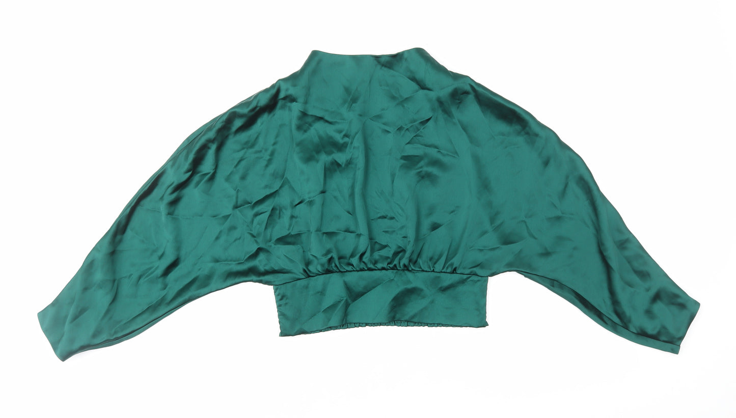 Zara Womens Green Polyester Cropped Blouse Size S Mock Neck