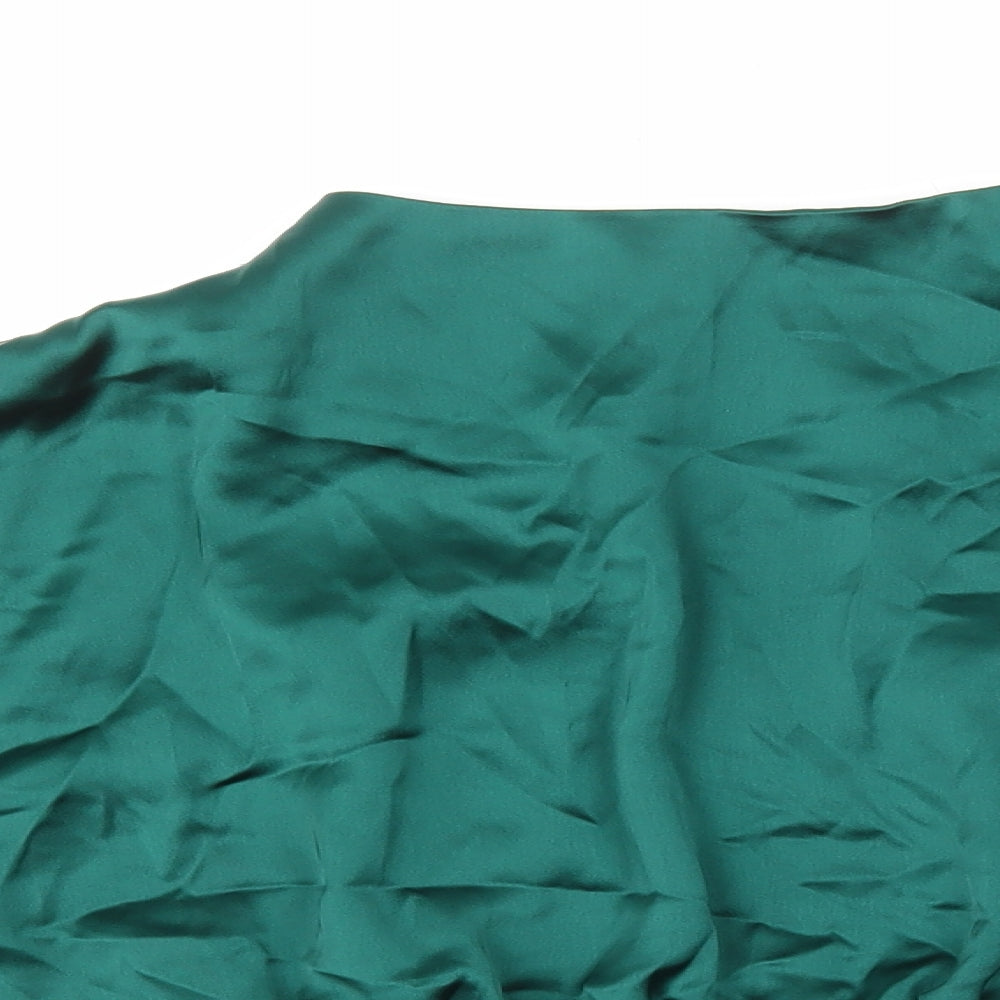 Zara Womens Green Polyester Cropped Blouse Size S Mock Neck