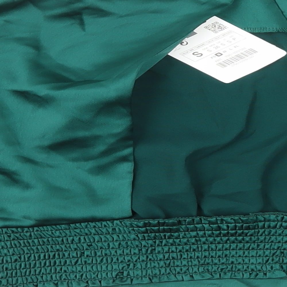 Zara Womens Green Polyester Cropped Blouse Size S Mock Neck