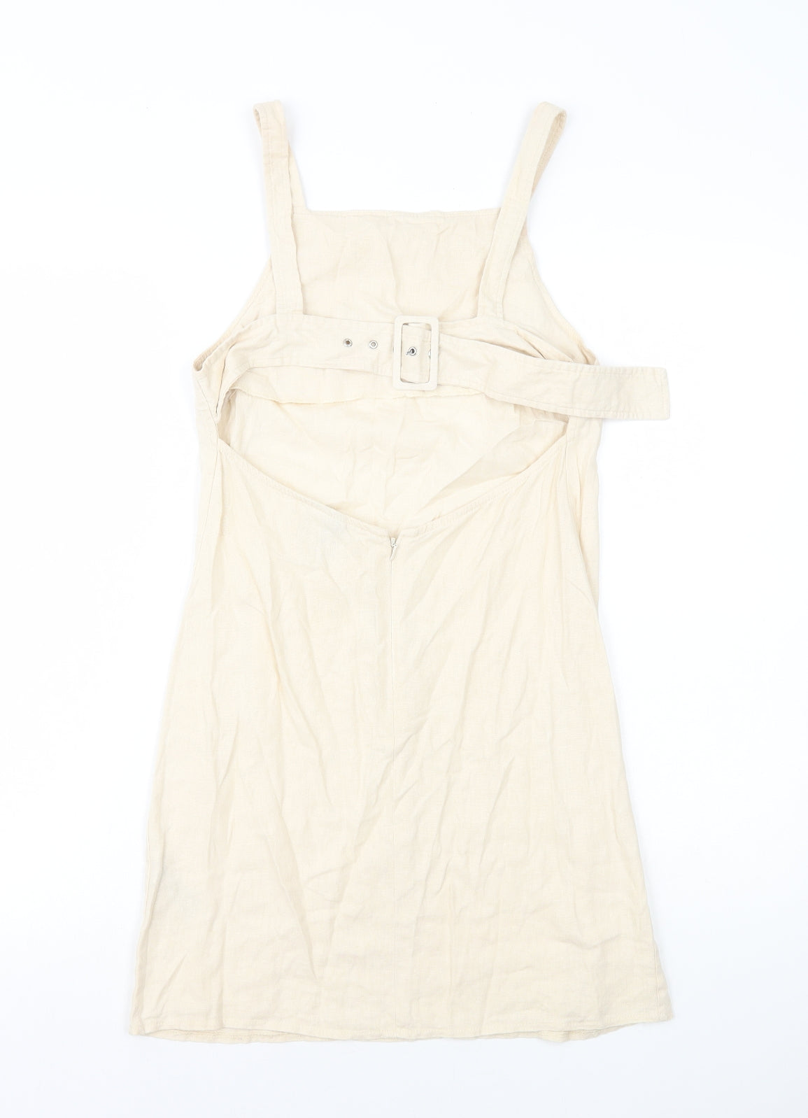 ASOS Womens Ivory Linen Mini Size 6 Square Neck Zip