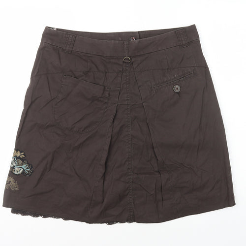 Mexx Womens Brown Geometric Cotton A-Line Skirt Size 16 Zip
