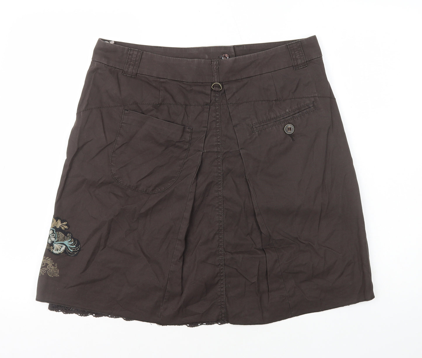 Mexx Womens Brown Geometric Cotton A-Line Skirt Size 16 Zip
