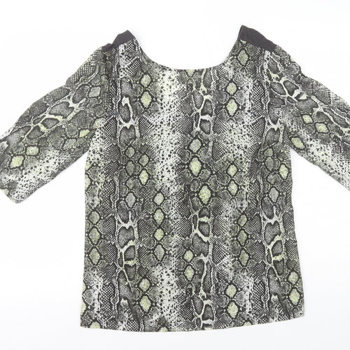 NEXT Womens Green Animal Print Viscose Basic T-Shirt Size 12 Scoop Neck - Snake Print