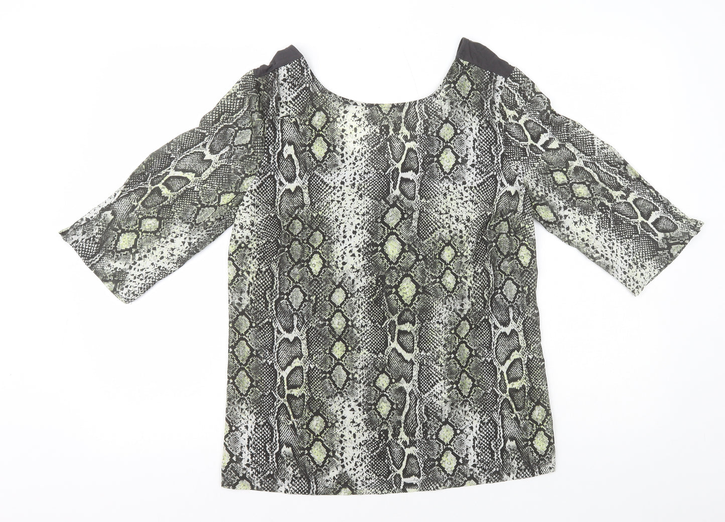 NEXT Womens Green Animal Print Viscose Basic T-Shirt Size 12 Scoop Neck - Snake Print