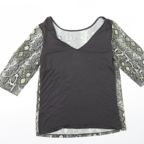 NEXT Womens Green Animal Print Viscose Basic T-Shirt Size 12 Scoop Neck - Snake Print