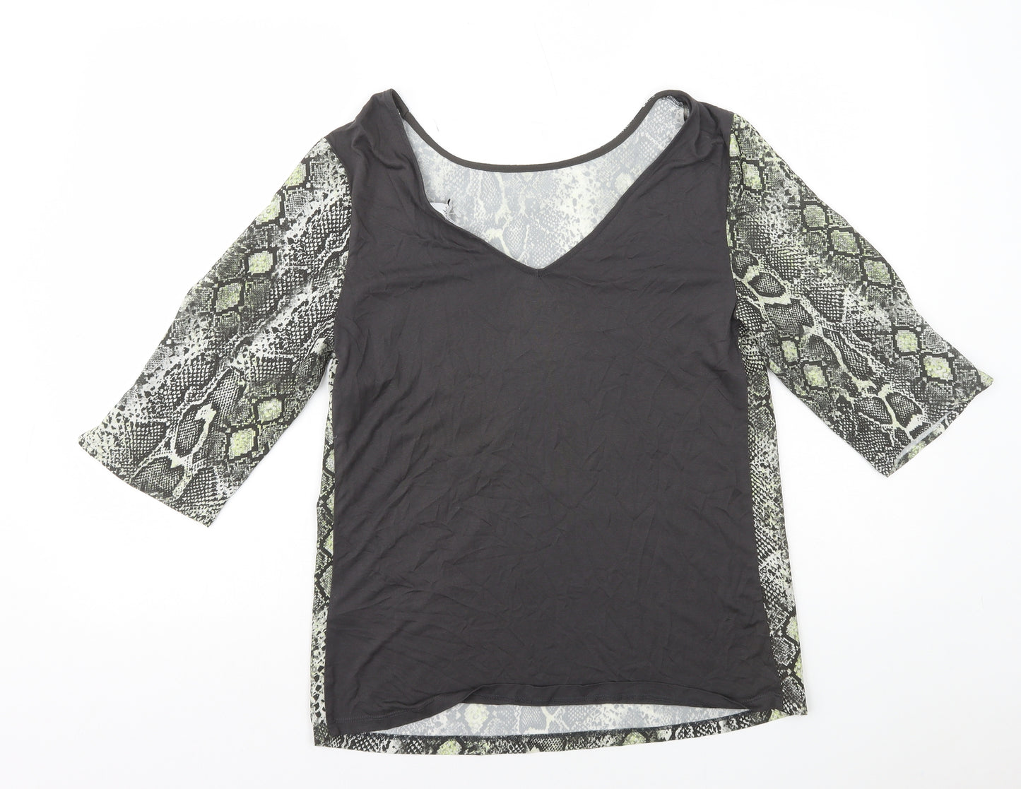 NEXT Womens Green Animal Print Viscose Basic T-Shirt Size 12 Scoop Neck - Snake Print