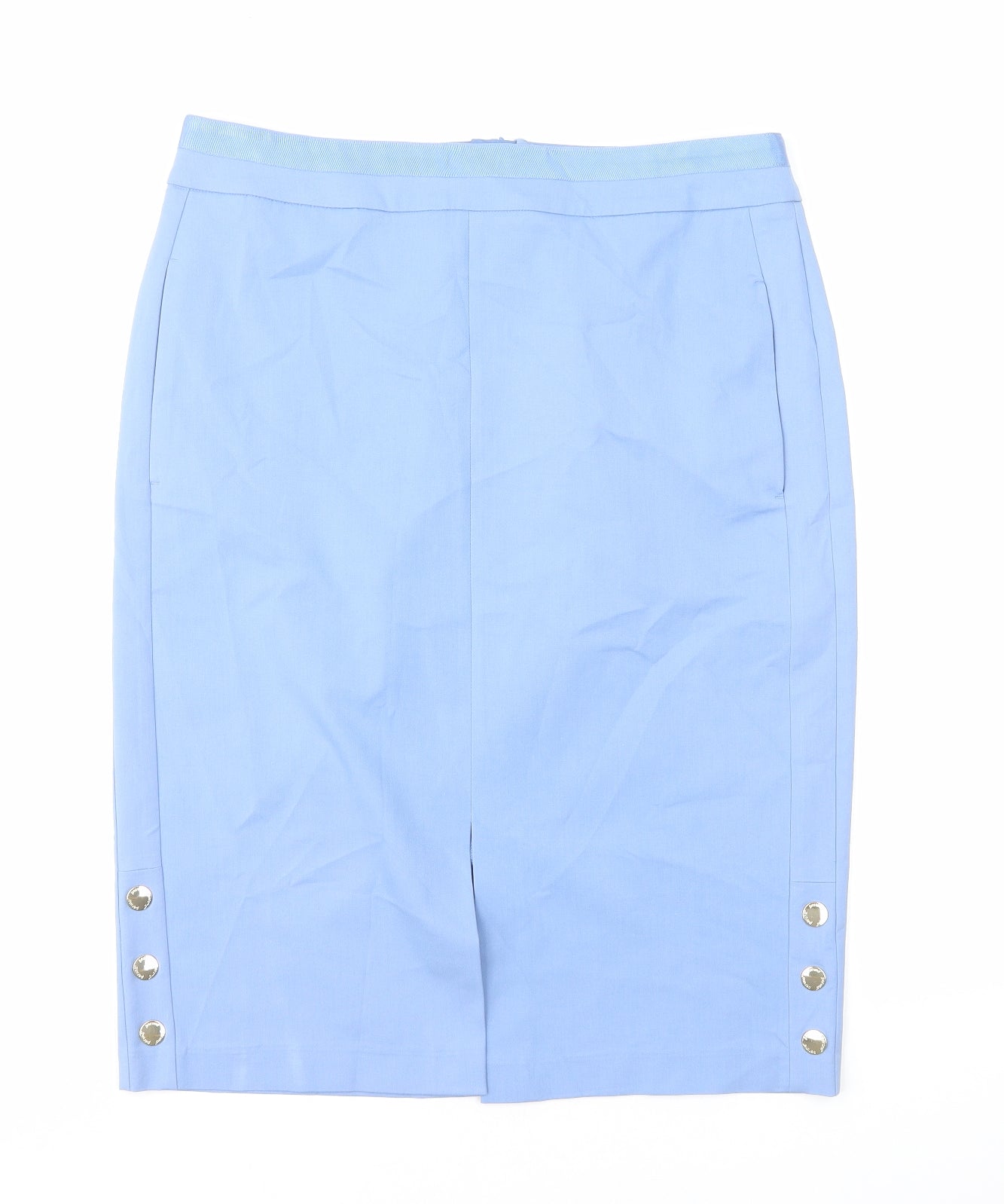 Per Una Womens Blue Cotton Straight & Pencil Skirt Size 16 Zip