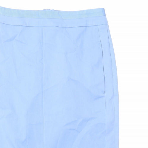 Per Una Womens Blue Cotton Straight & Pencil Skirt Size 16 Zip