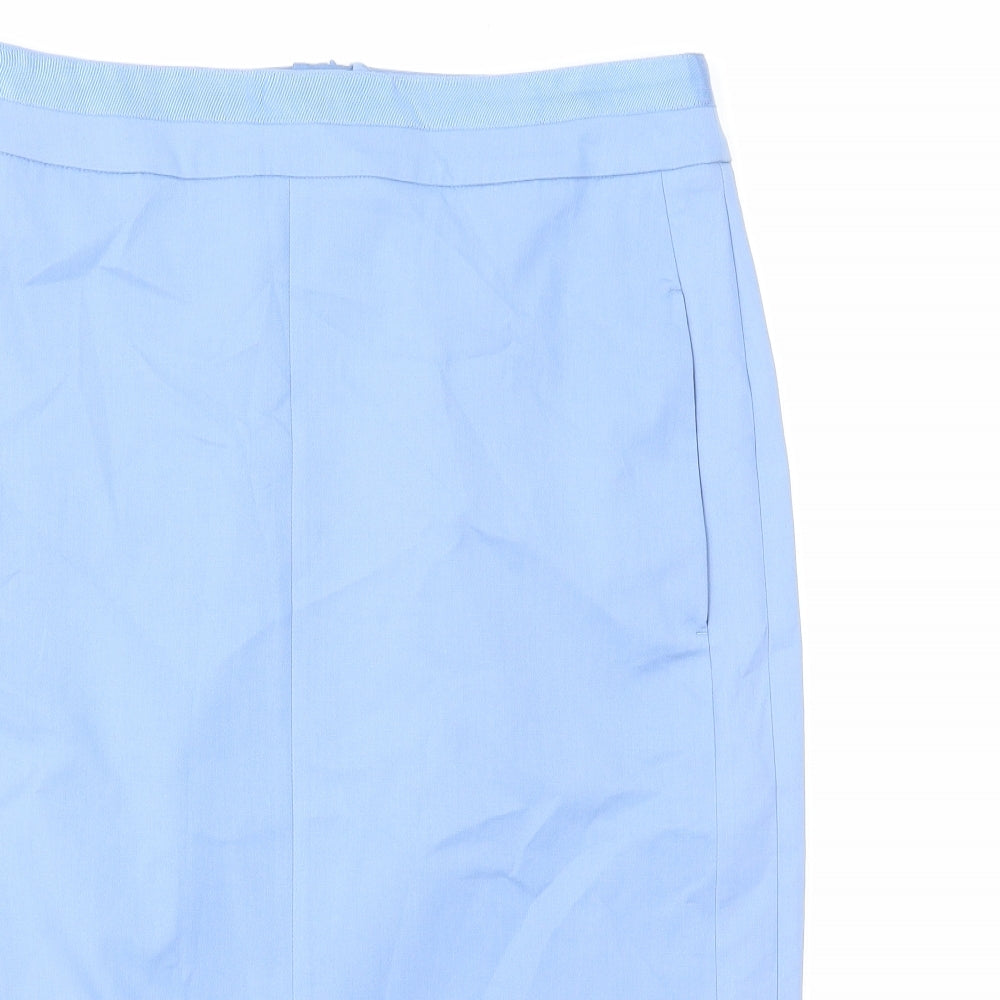 Per Una Womens Blue Cotton Straight & Pencil Skirt Size 16 Zip