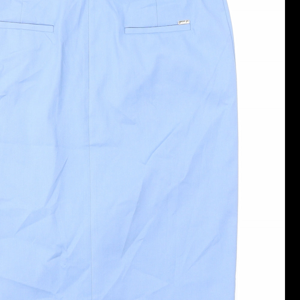 Per Una Womens Blue Cotton Straight & Pencil Skirt Size 16 Zip