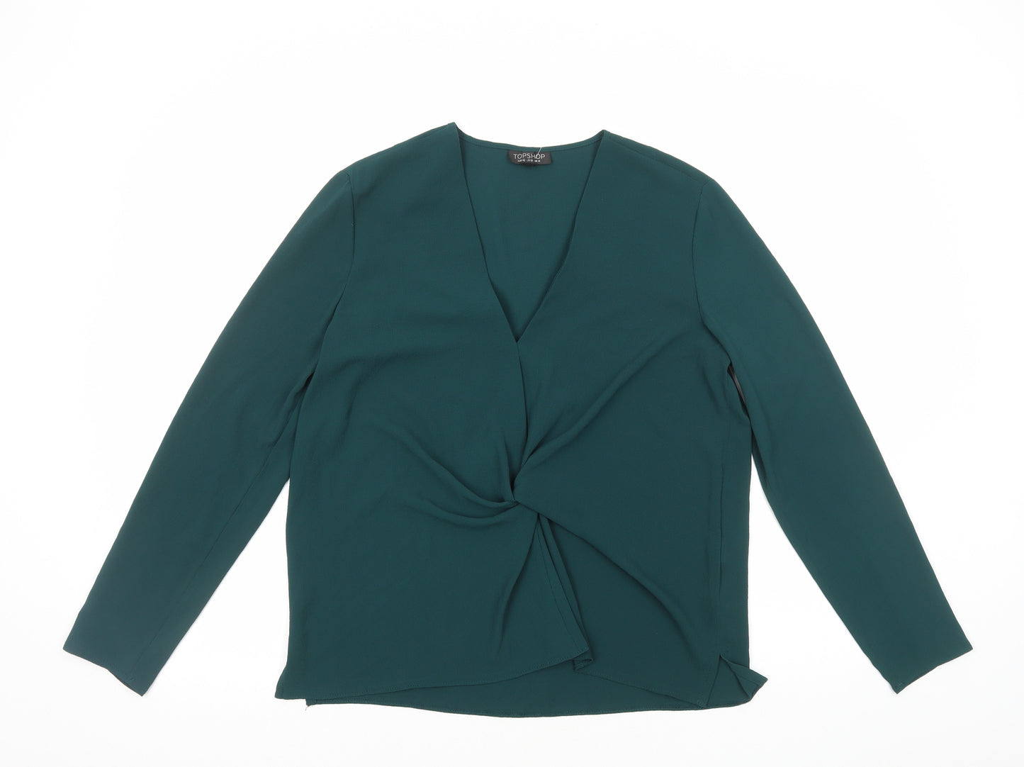Topshop Womens Green Polyester Basic Blouse Size 14 V-Neck - Front Twist