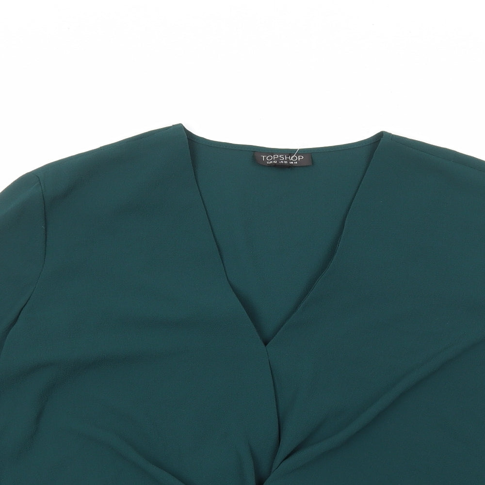 Topshop Womens Green Polyester Basic Blouse Size 14 V-Neck - Front Twist