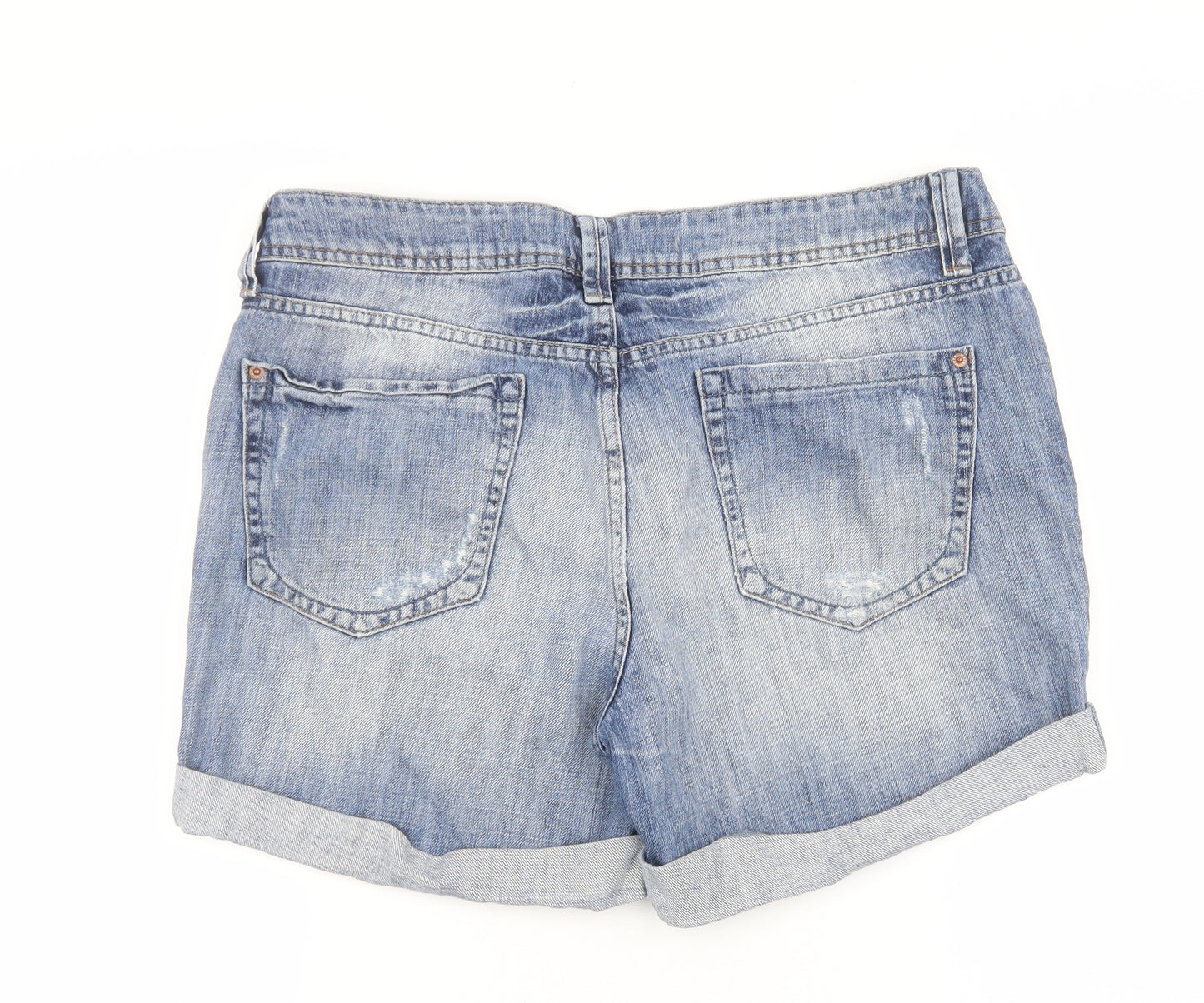 Topshop Womens Blue 100% Cotton Mom Shorts Size 14 L11 in Regular Zip - Distressed look