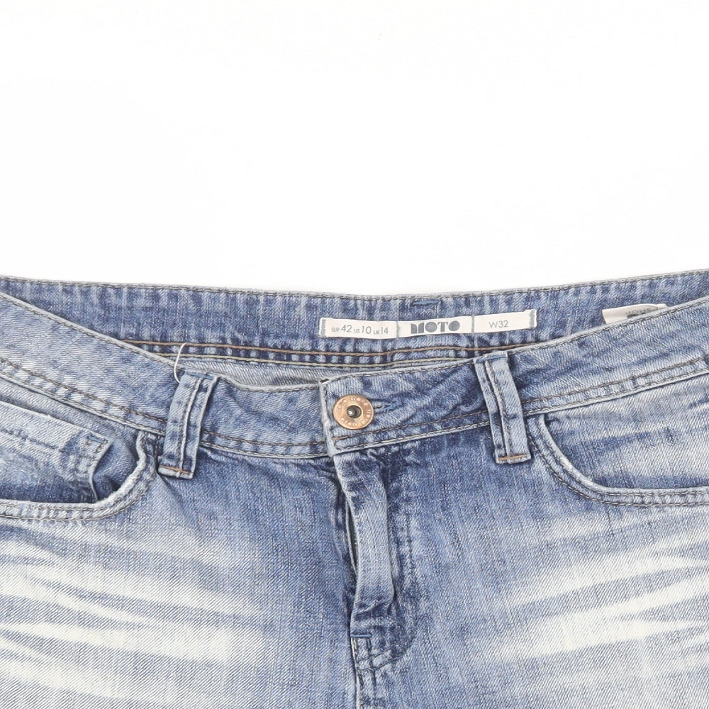 Topshop Womens Blue 100% Cotton Mom Shorts Size 14 L11 in Regular Zip - Distressed look