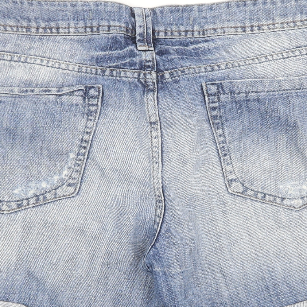Topshop Womens Blue 100% Cotton Mom Shorts Size 14 L11 in Regular Zip - Distressed look