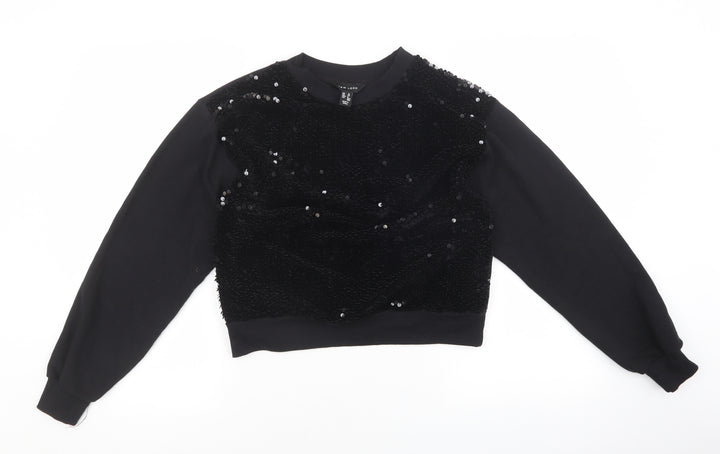 New Look Womens Black Geometric Polyester Pullover Sweatshirt Size 10 Pullover - Sequin detail.