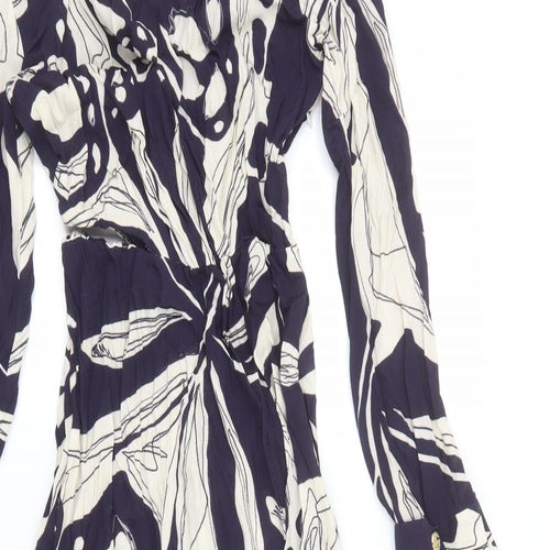Zara Womens Blue Geometric Viscose Maxi Size XS High Neck Zip