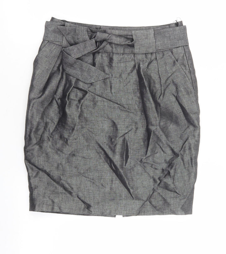 Principles Womens Grey Linen Straight & Pencil Skirt Size 10 Zip - Tie front