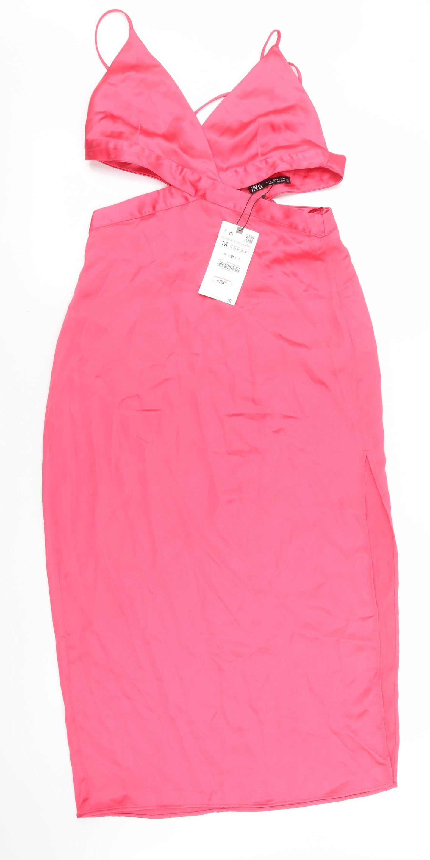 Zara Womens Pink Polyester Maxi Size M V-Neck Zip - Cut out sides