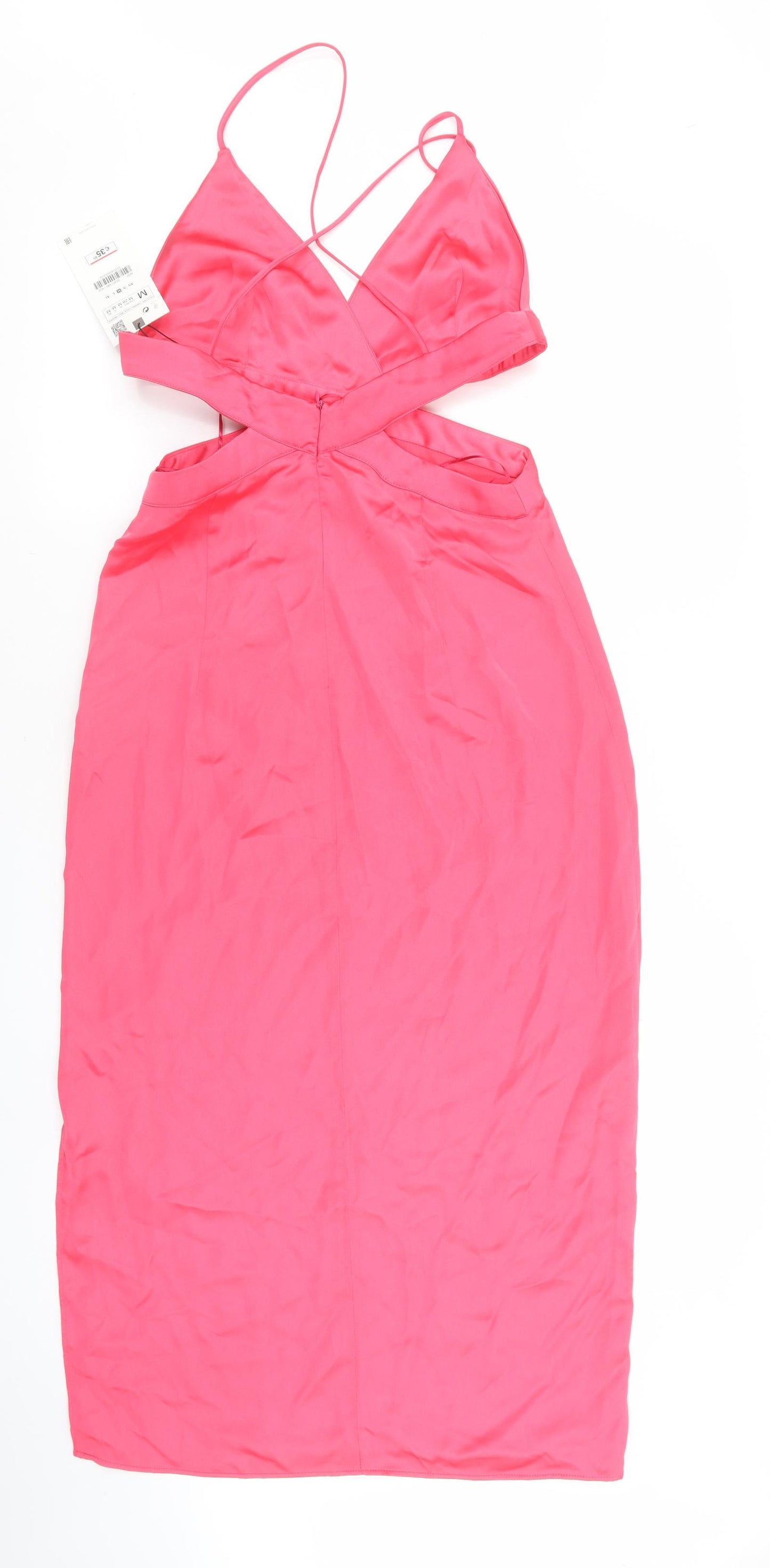 Zara Womens Pink Polyester Maxi Size M V-Neck Zip - Cut out sides