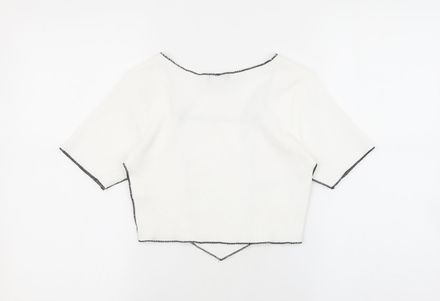 Vigo Womens White Geometric Polyester Basic T-Shirt Size 10 Square Neck - Black stitching