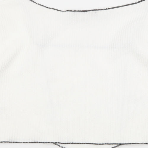 Vigo Womens White Geometric Polyester Basic T-Shirt Size 10 Square Neck - Black stitching