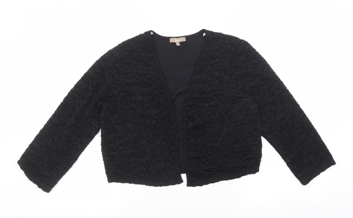 Soon Womens Black V-Neck Geometric Polyester Cardigan Jumper Size 14 - Open front