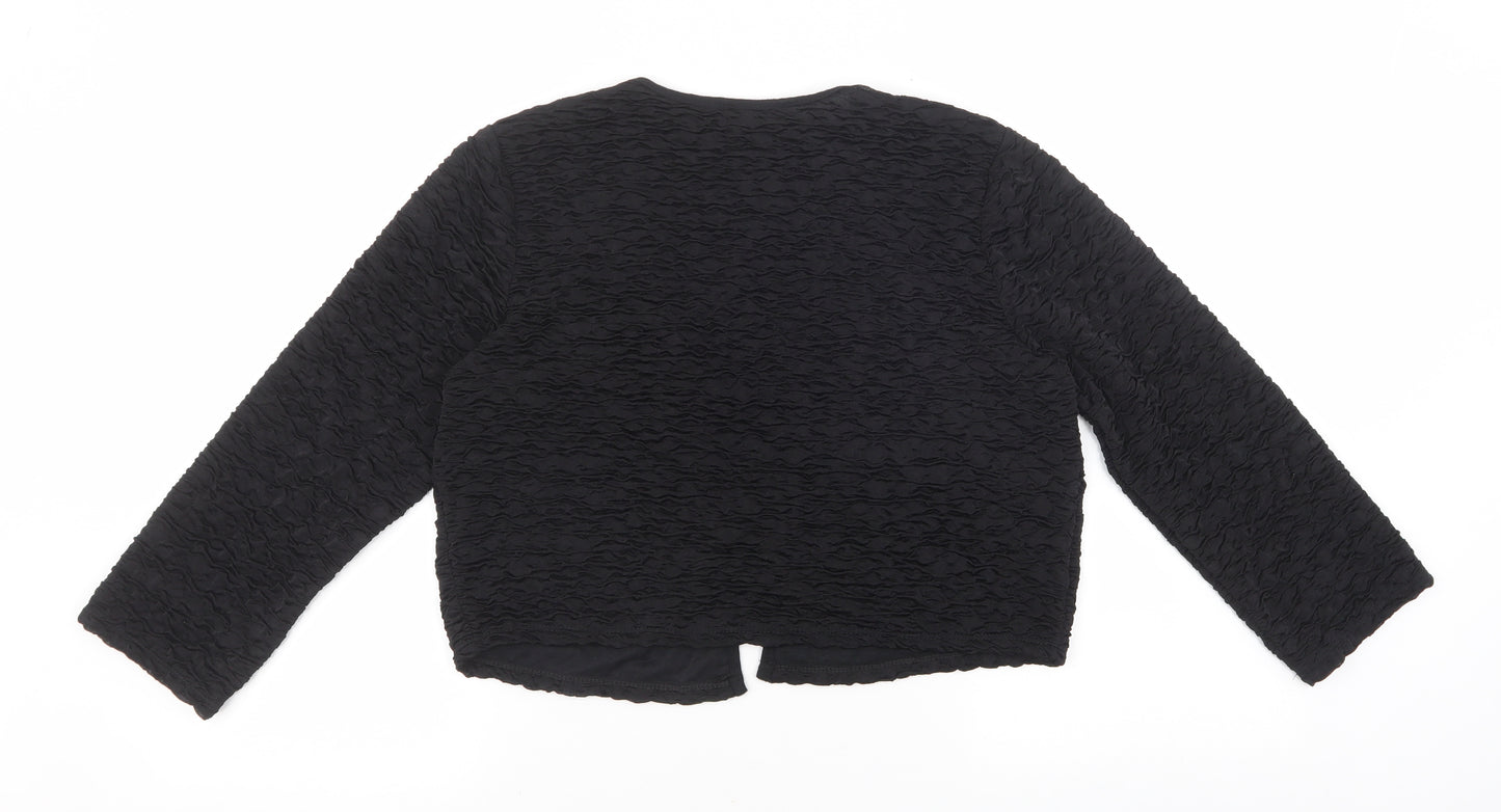 Soon Womens Black V-Neck Geometric Polyester Cardigan Jumper Size 14 - Open front
