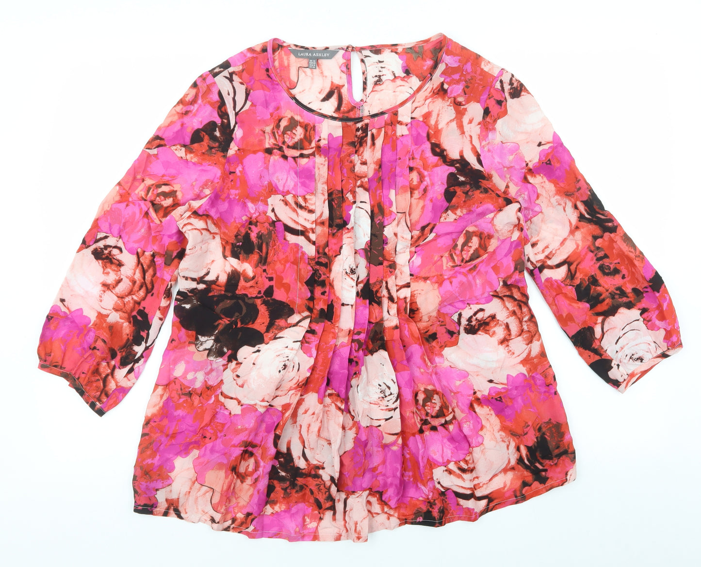 Laura Ashley Womens Multicoloured Floral Viscose Basic Blouse Size 12 Scoop Neck - Pleated front