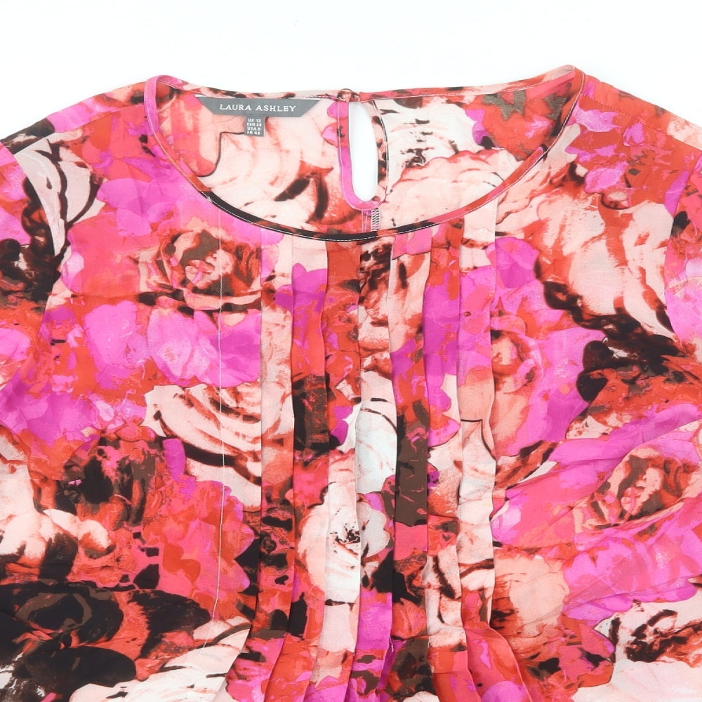 Laura Ashley Womens Multicoloured Floral Viscose Basic Blouse Size 12 Scoop Neck - Pleated front