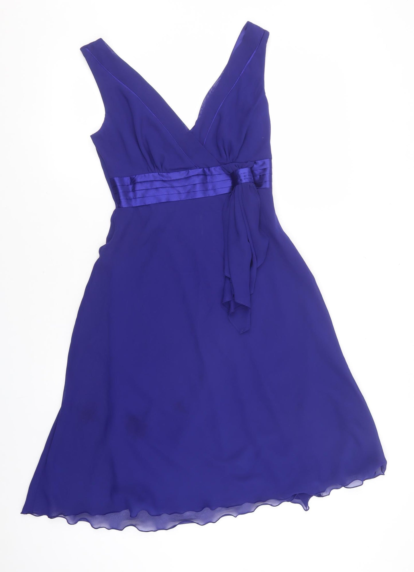 Debenhams Womens Blue Polyester A-Line Size 8 V-Neck Zip - Tie front, Pleated