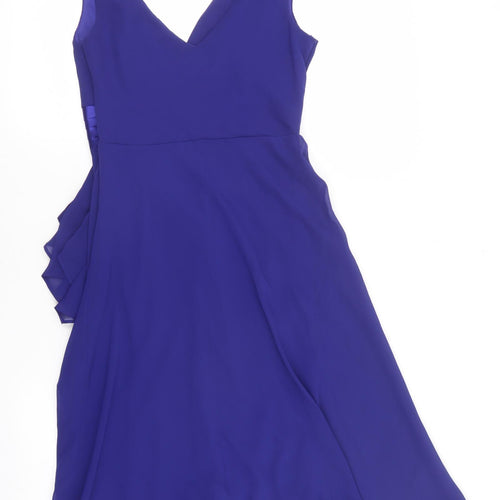 Debenhams Womens Blue Polyester A-Line Size 8 V-Neck Zip - Tie front, Pleated