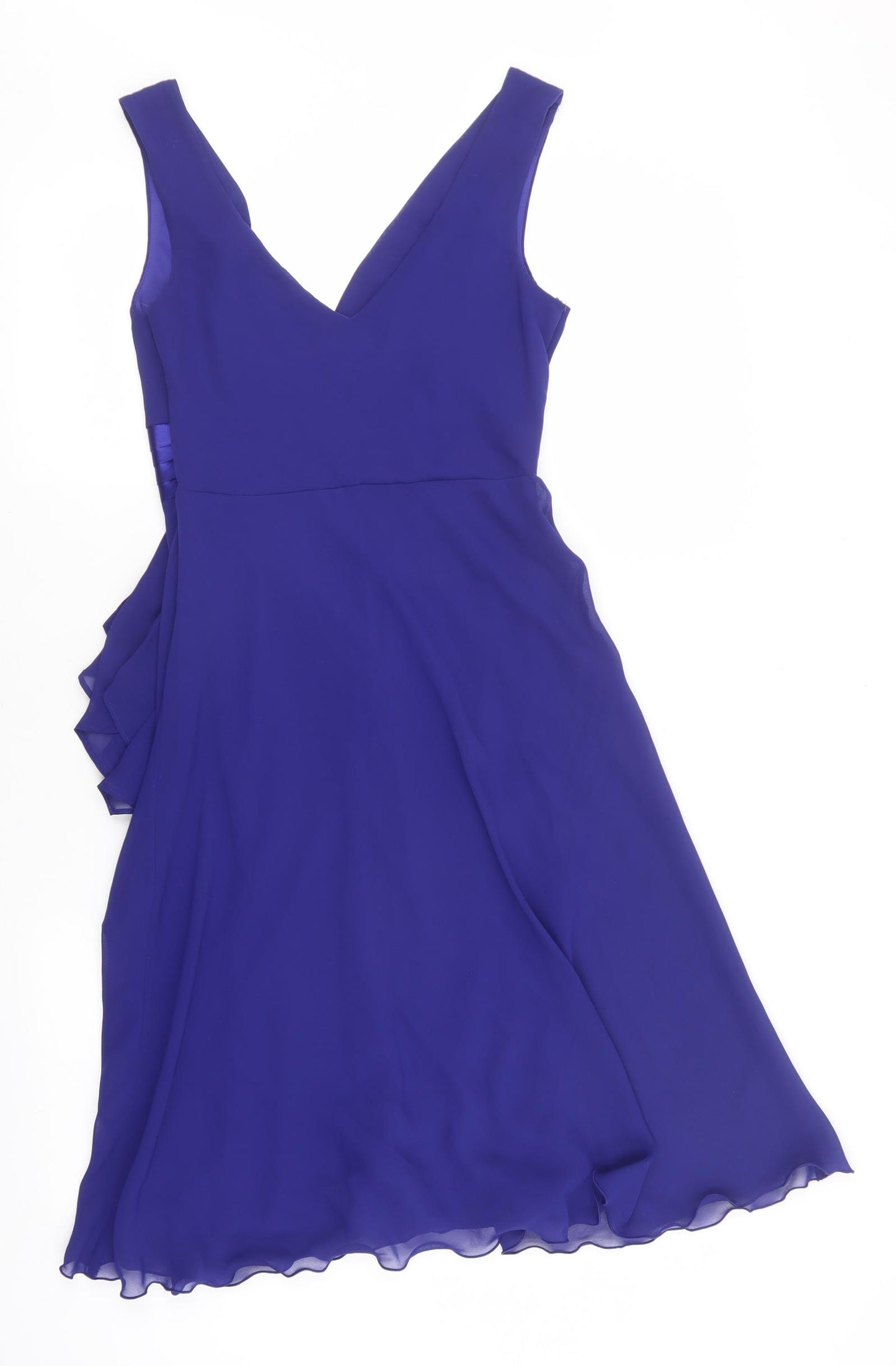 Debenhams Womens Blue Polyester A-Line Size 8 V-Neck Zip - Tie front, Pleated