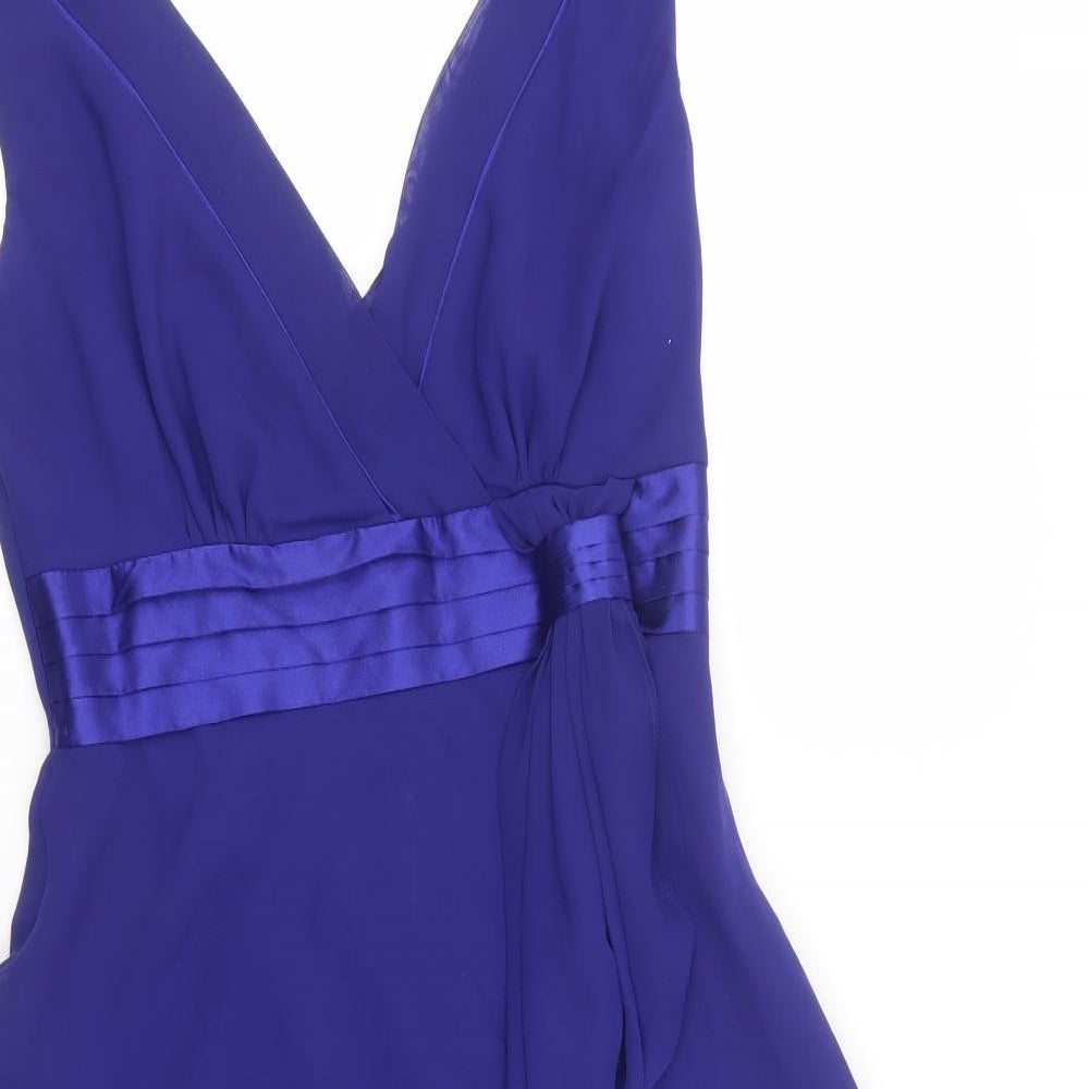 Debenhams Womens Blue Polyester A-Line Size 8 V-Neck Zip - Tie front, Pleated