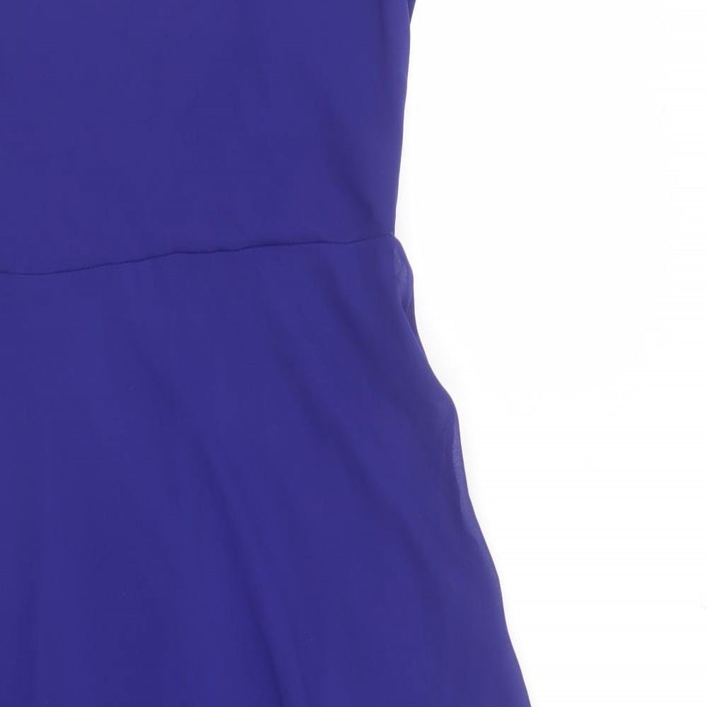Debenhams Womens Blue Polyester A-Line Size 8 V-Neck Zip - Tie front, Pleated