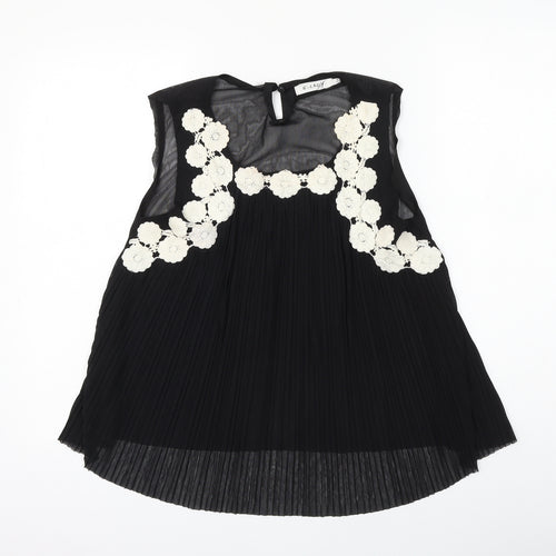 E-Lady Womens Black Polyester Basic Blouse Size L Round Neck - Flower