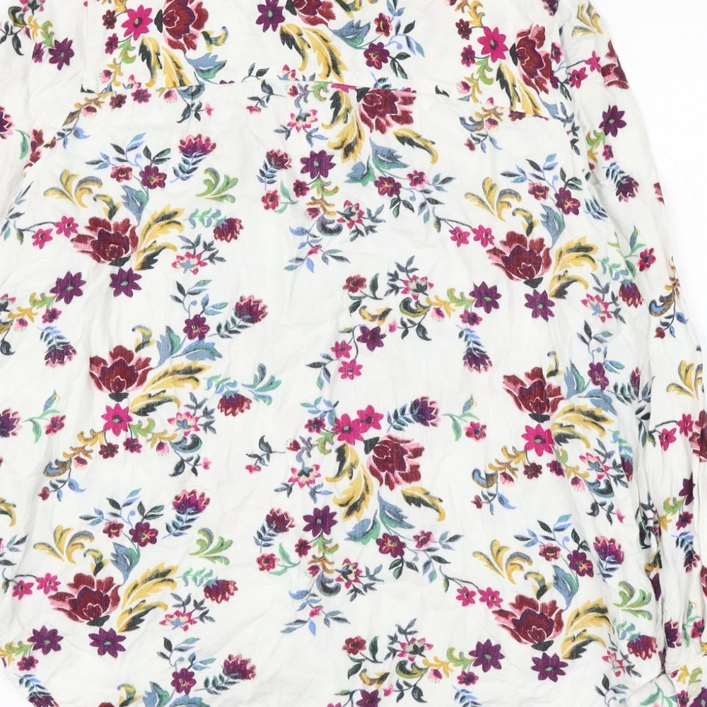 Marks and Spencer Womens White Floral Viscose Basic Button-Up Size 14 Collared