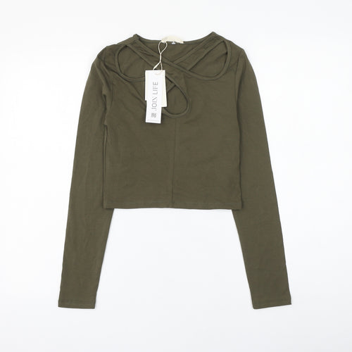 Join Life Womens Green Cotton Cropped T-Shirt Size S V-Neck