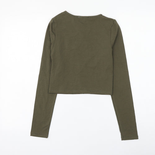 Join Life Womens Green Cotton Cropped T-Shirt Size S V-Neck