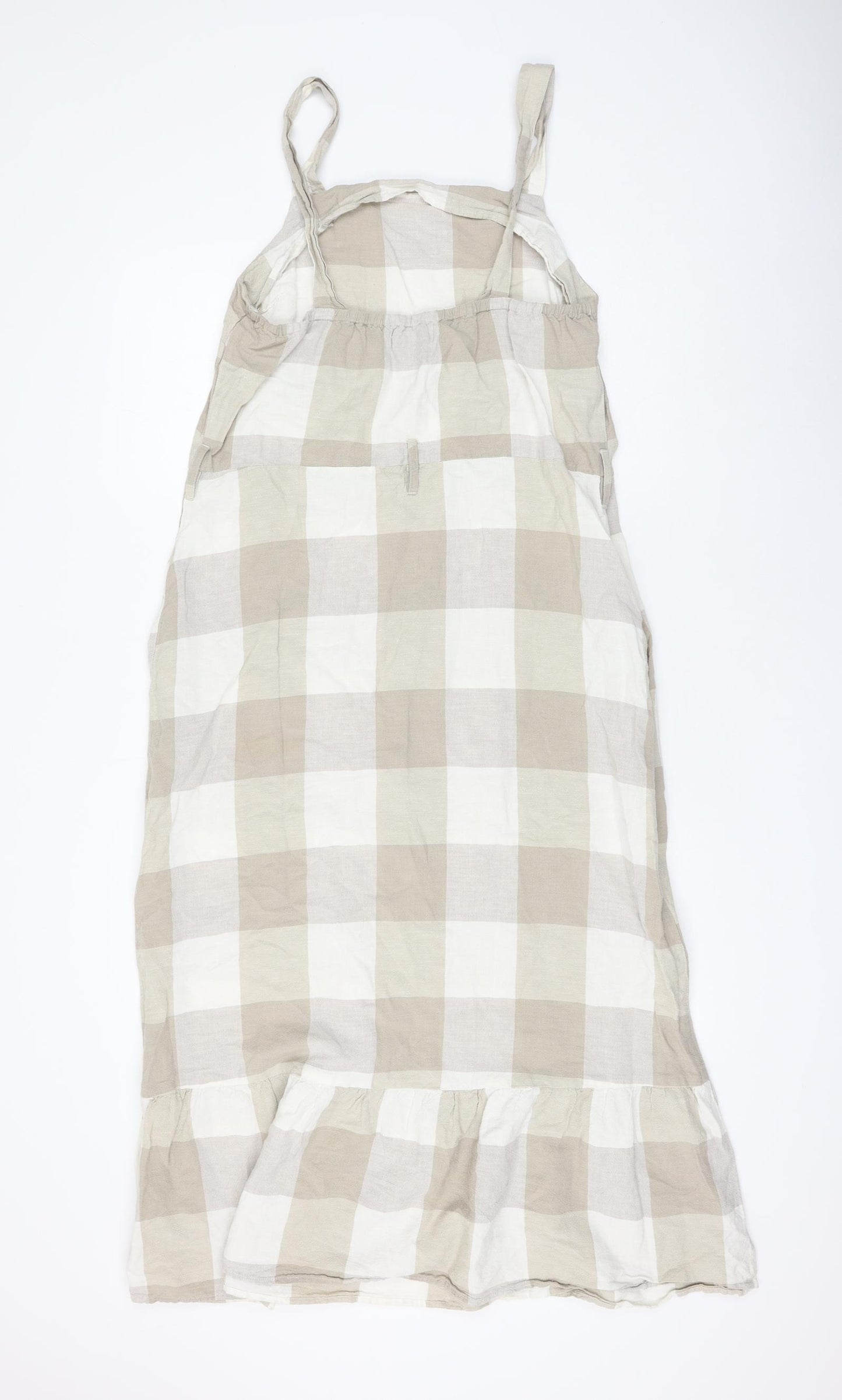 NEXT Womens Beige Check Linen Shift Size 14 Square Neck Pullover