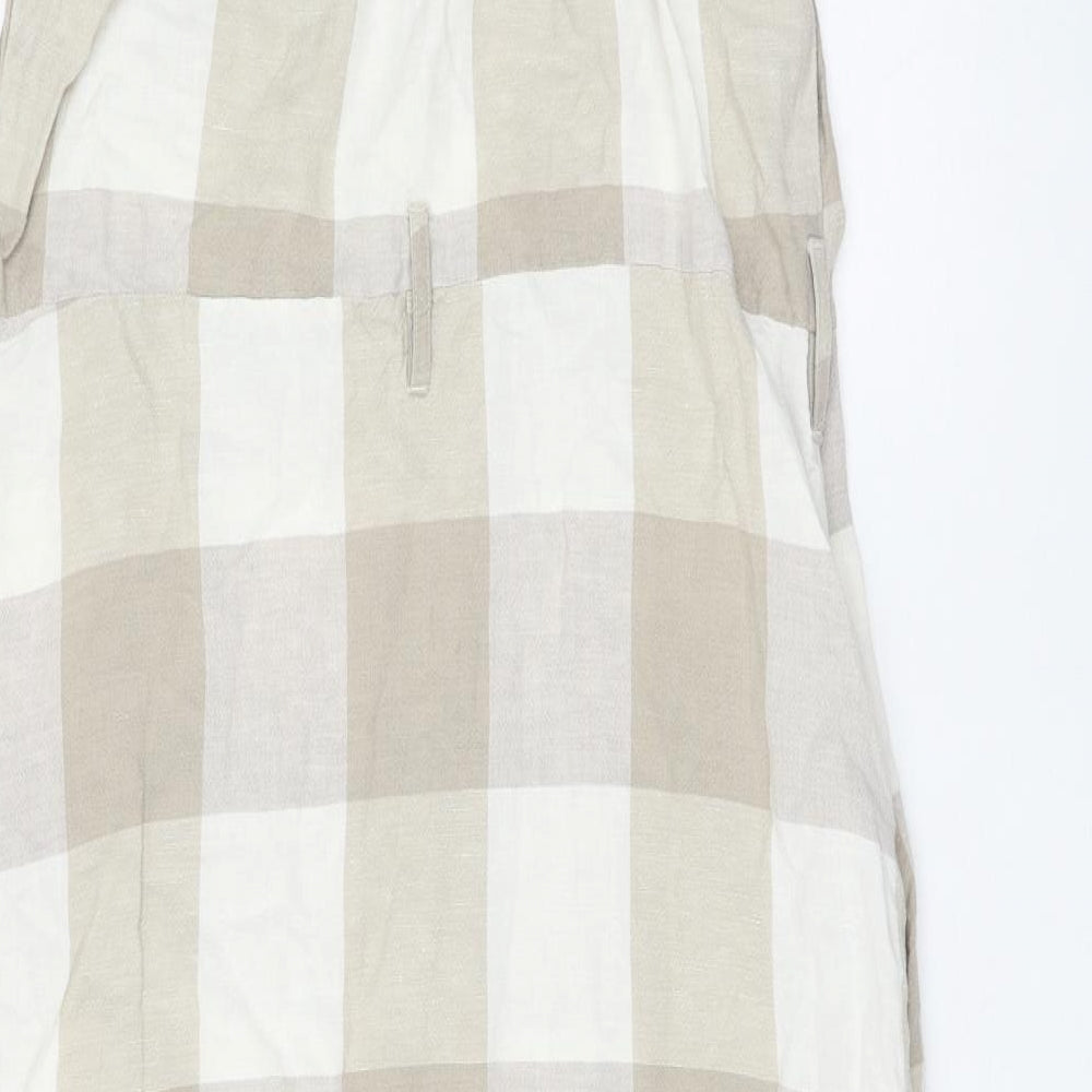 NEXT Womens Beige Check Linen Shift Size 14 Square Neck Pullover