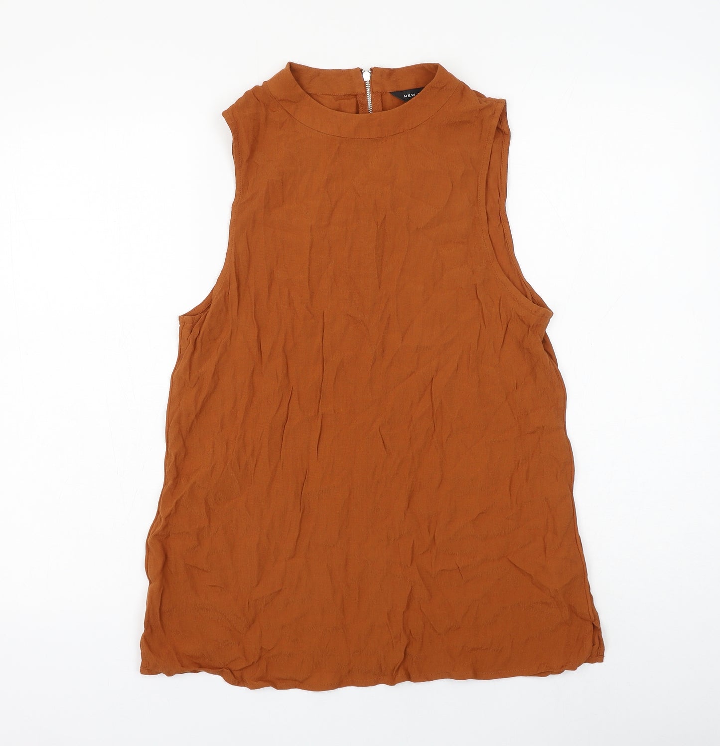 New Look Womens Brown Viscose Basic Blouse Size 12 Round Neck
