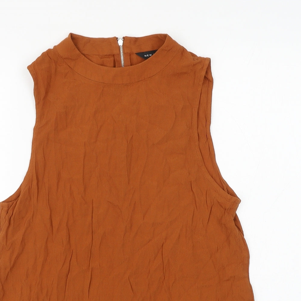New Look Womens Brown Viscose Basic Blouse Size 12 Round Neck