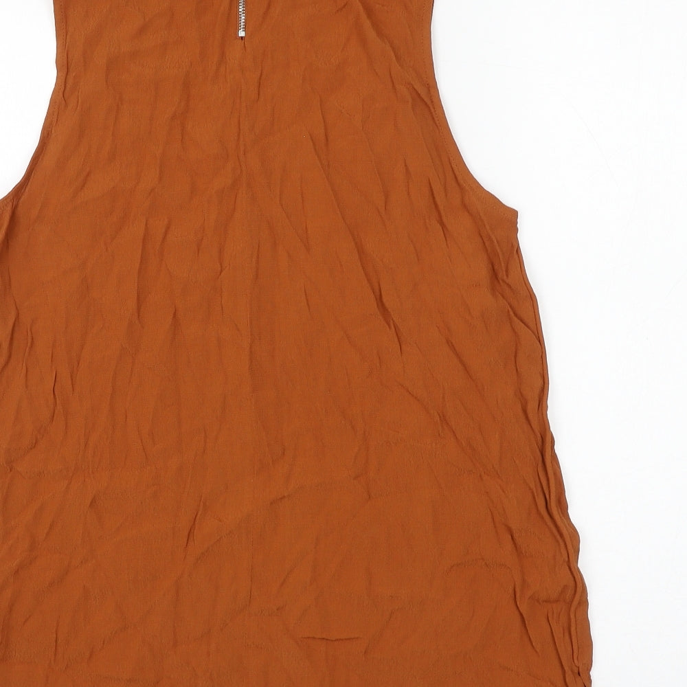 New Look Womens Brown Viscose Basic Blouse Size 12 Round Neck