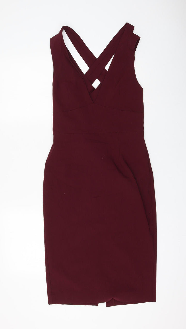 ASOS Womens Purple Viscose Pencil Dress Size 14 V-Neck Zip