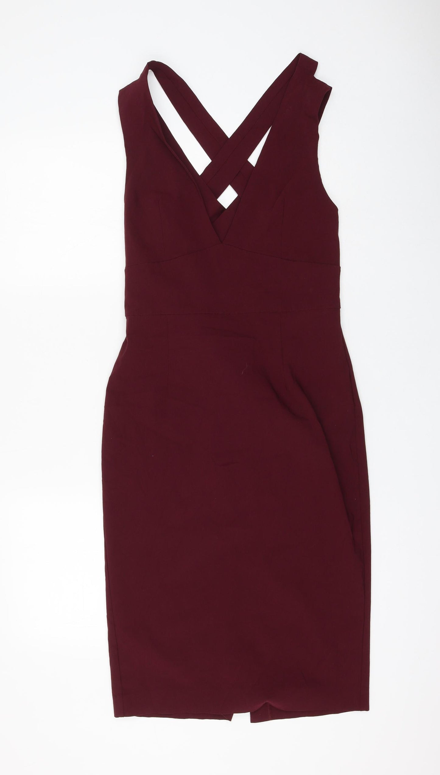 ASOS Womens Purple Viscose Pencil Dress Size 14 V-Neck Zip