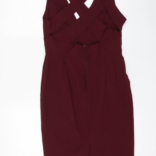 ASOS Womens Purple Viscose Pencil Dress Size 14 V-Neck Zip